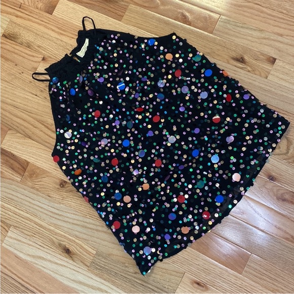 ANTHROPOLOGIE MOULINETTE SOEURS PALLIETTE PARTY TOP BLACK SEQUIN TANK SIZE SMALL - Picture 2 of 3